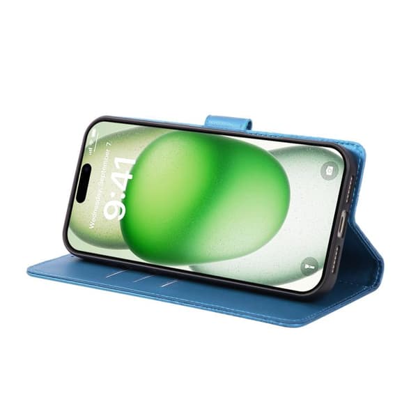 iPhone 18 Pro / iPhone 17 Pro Skal läderfodral med rosblommor och 3 kortfack Blå