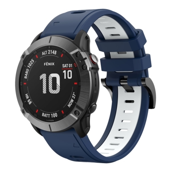 För Garmin Fenix ​​6 GPS 22mm Tvåfärgad Sports Silikon Watch Band Midnight Blue - White