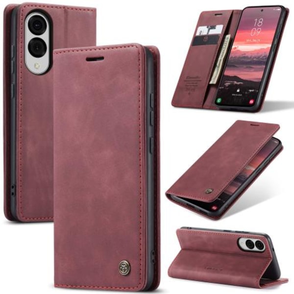 Samsung Galaxy S25 Edge 5G Skal CaseMe 013 Multifunktionell Horisontell Flip Läder Röd