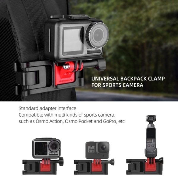 Sunnylife TY-Q9266 för Insta360 GO / DJI Osmo Action / GoPro Mount Bracket Stabilizer Ryggsäck Clip med skruv