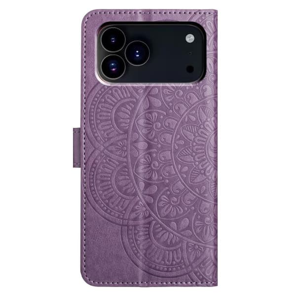 iPhone 18 Pro / iPhone 17 Pro Skal Läderfodral med Blomsterprägling Purpur