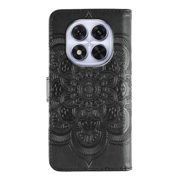 Redmi Note 14 Pro 4G/5G/Note 14 Pro+, Sol Mandala Pr präglad läderfodral Svart