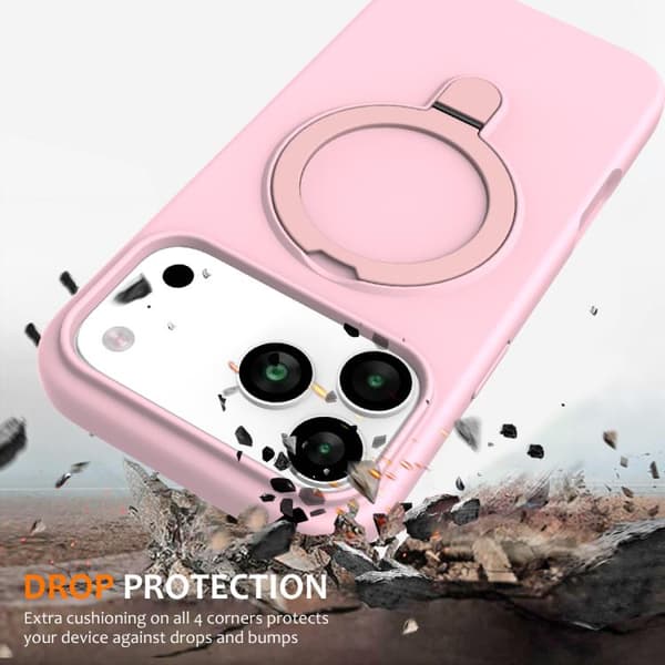 iPhone 18 Pro Max / iPhone 17 Pro Max Skal - Flytande Silikon med MagSafe Magnetisk Ringhållare Grå Rosa