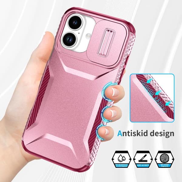 iPhone 17 Skal med Glidande Camshield Rosa + Rosröd