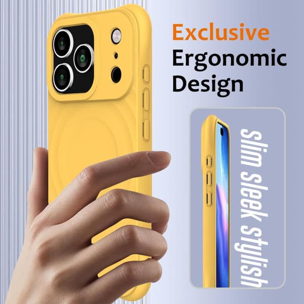 iPhone 18 Pro Max / iPhone 17 Pro Max Skal - Vågtextur med MagSafe Magnetisk Flytande Silikon Gul
