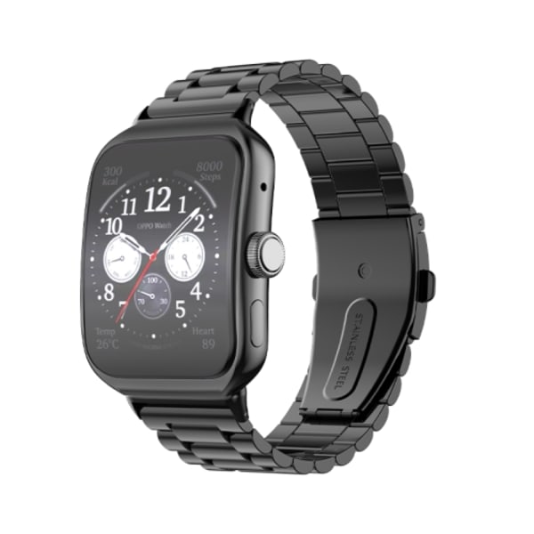 För OPPO Watch 3 Pro med tre pärlor platt spänne i rostfritt stål watch Black