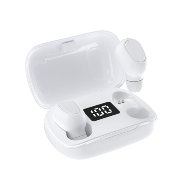 L21 Pro IPX7 Vattentät Trådlös Bluetooth Hörlurar med Laddningsbox & Digital Display, Siri & Samtal Vit