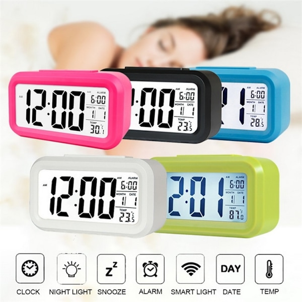 Temperaturtyp Lazy Snooze Alarm Mute Bakgrundsbelyst Elektronisk Klocka (Vit)