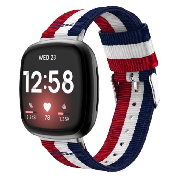 För Fitbit Versa 3 Nylon Watch Band Red White Blue