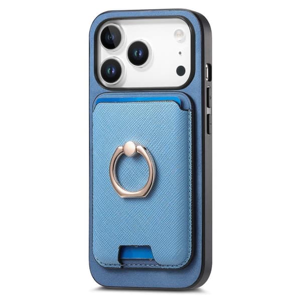 iPhone 18 Pro Max / iPhone 17 Pro Max Retro Cross Läder Kortväska MagSafe Skal Blå