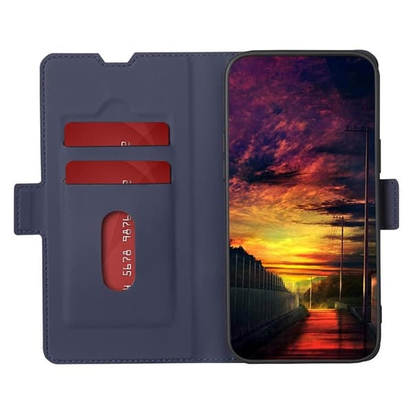 iPhone 16 Pro Max Twill Textur Skal Läder Fodral Blå