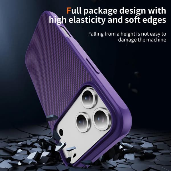 iPhone 18 Pro Max / iPhone 17 Pro Max Skal - kolfibertextur med akryl-TPU-finish Purpur