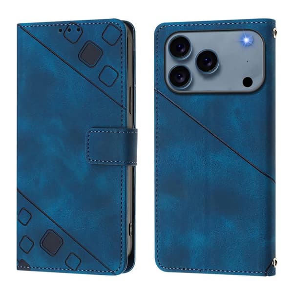 iPhone 18 Pro Max / iPhone 17 Pro Max Skal läderfodral - präglad läder med skinnkänsla Blå
