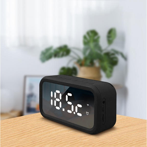 FY101 Laddningsbar Bluetooth-högtalare Radiolarm Spegel Elektronisk klocka (Svart)