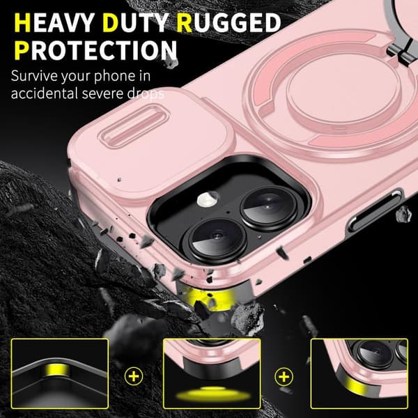 iPhone 17 Skal med Sliding Camshield Ring Holder Rosa