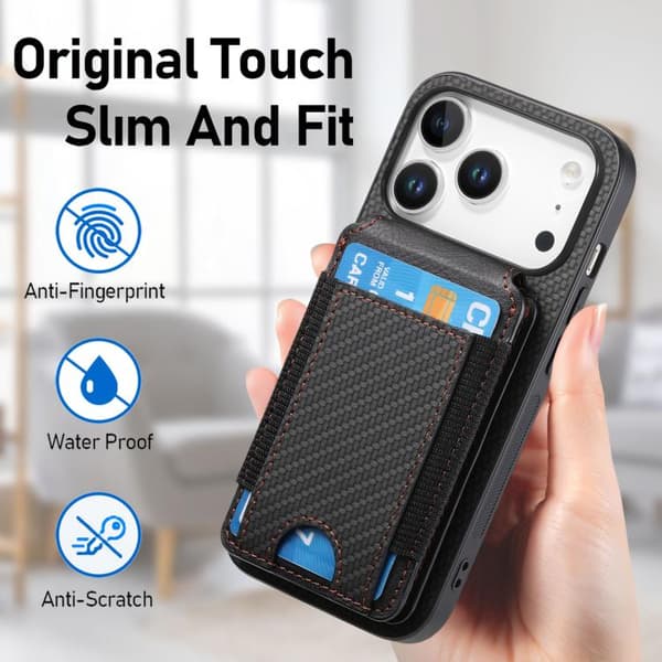 iPhone 18 Pro Max / iPhone 17 Pro Max Skal - Kolfiber med Vertikal Flip och Ställfunktion Svart