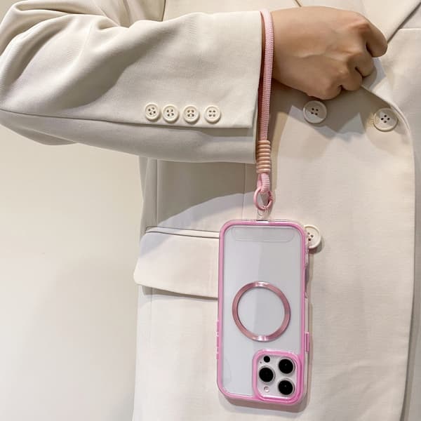 iPhone 16 Pro Skal med Airbag 3 1 CD-textur och Rem Rosa
