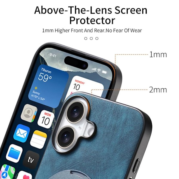 iPhone 17 Retro Läder Rotations Rund Skal Blå