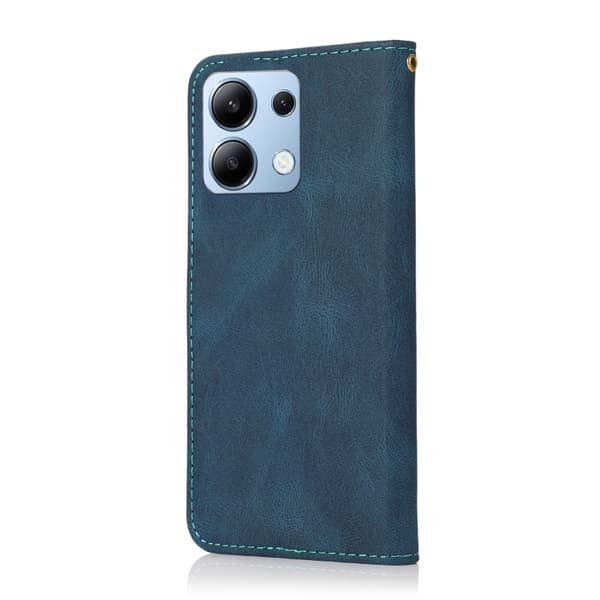 Redmi Note 14 4G - Dubbelfärgad Sömmad Läderfodral Blågrön