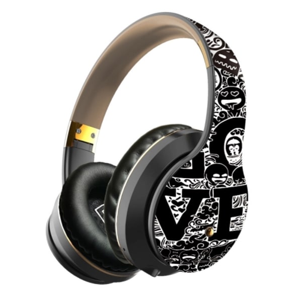 B1 Graffiti Mönster Trådlösa Bluetooth V5.0 Headset Svart guld