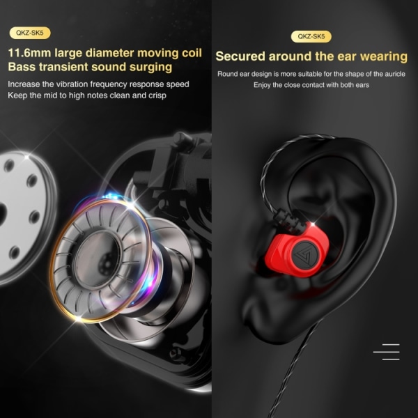 QKZ SK5 In-ear Subwoofer Trådbunden Musikhörlurar med Mikrofon Svart