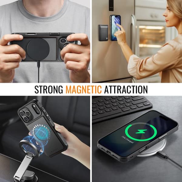 iPhone 18 Pro Max / iPhone 17 Pro Max Skal JEEHOOD Britisk Stil RFID MagSafe Kortväska PU Svart