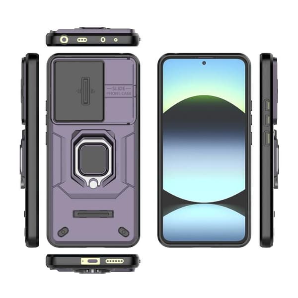 Redmi Note 14 4G - Global Sliding Camshield TPU + PC Stötsäker Mobilskal med Ställ Purpur