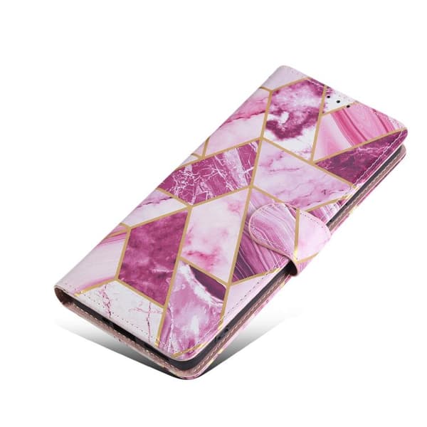 Redmi Note 14 Pro 5G - Marmor Bronserad Sömmad Läderfodral Purpur