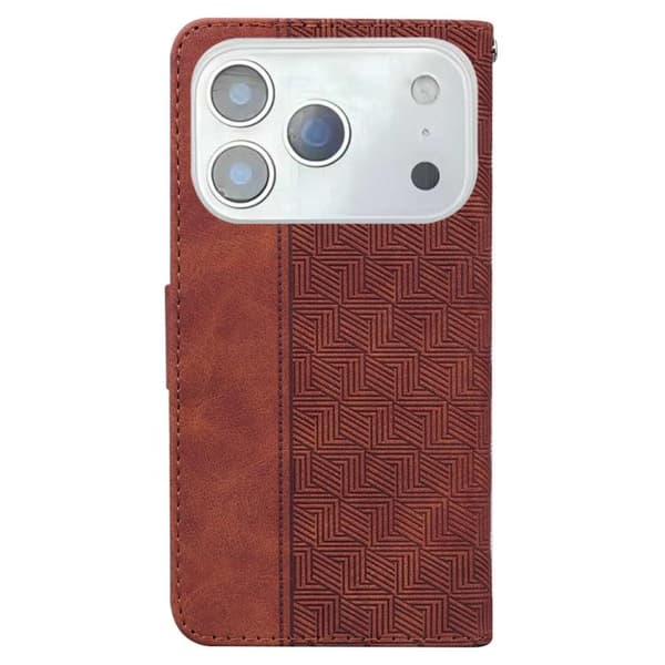 iPhone 18 Pro Max / iPhone 17 Pro Max Skal Läderfodral med Geometrisk Prägling Brun