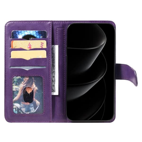 iPhone 18 Pro Max / iPhone 17 Pro Max Skal Läderfodral med Multifunktion och 10 Kortfack Violett