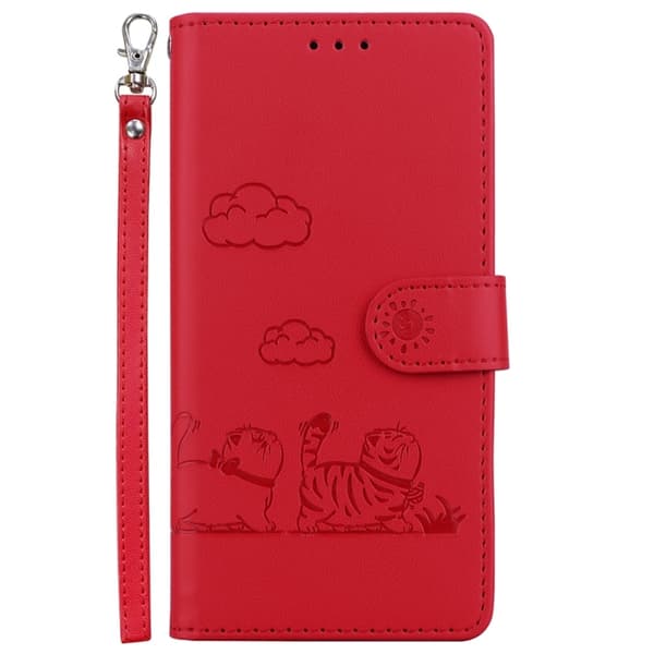 Redmi Note 14 Pro / Note 14 Pro+ 5G Söt Katt RFID Läder fodral Röd