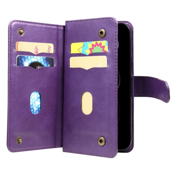 iPhone 18 Pro Max / iPhone 17 Pro Max Skal Läderfodral med Multifunktion och 10 Kortfack Violett