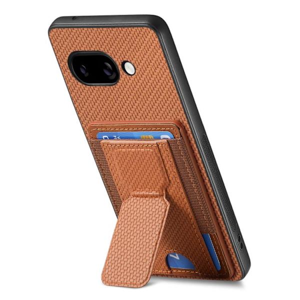 för Pixel 9a Skal med Kolfiber Fällbart Ställ och Elastisk Kortficka Brun