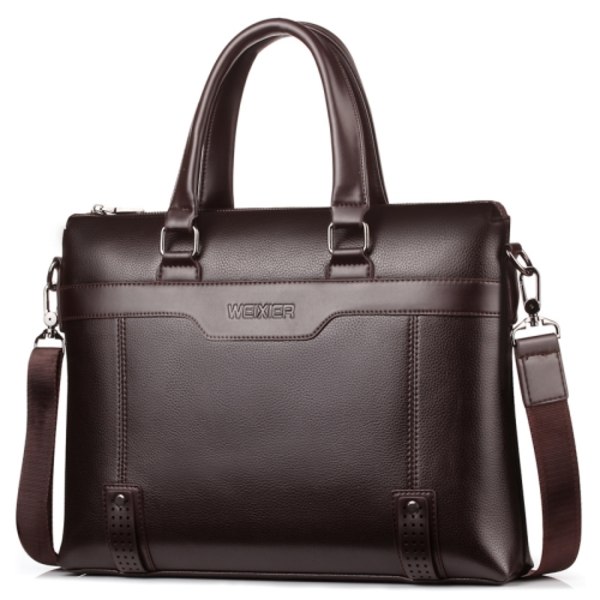 WEIXIER 18065 Herr Business Style PU Läder Enstaka Axelväska Handväska Brun