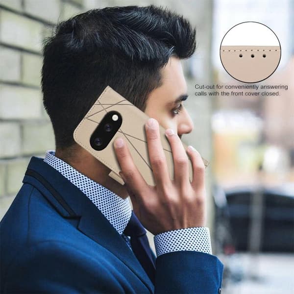 för Pixel 9a Geometrisk Mönster RFID Läderfodral Beige