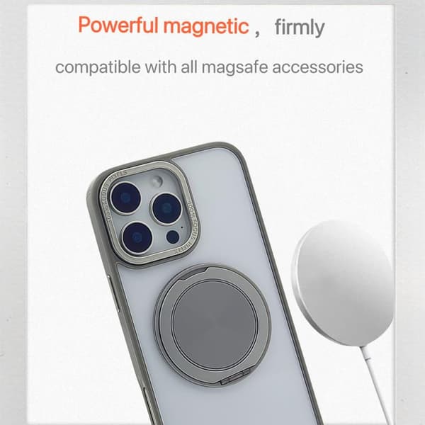 iPhone 16 Pro Max Semi-Transparent 360 Rotationshållare MagSafe Skal Grå