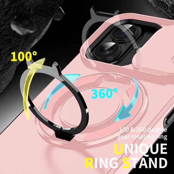 iPhone 17 Skal med Sliding Camshield Ring Holder Rosa
