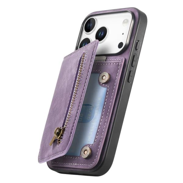 iPhone 18 Pro Max / iPhone 17 Pro Max Retro Läder Dragkedja Plånbok Skal Purpur