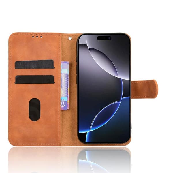 iPhone 18 Pro Max / iPhone 17 Pro Max Skal läderfodral med magnetisk flip Brun