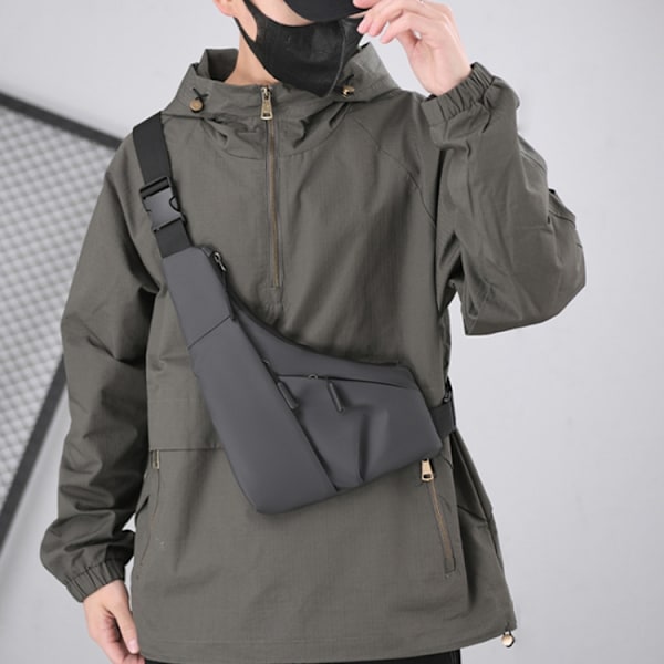 Antistöld Fit Triangle Väska Fritid Läder Film Crossbody Bröstväska Grå