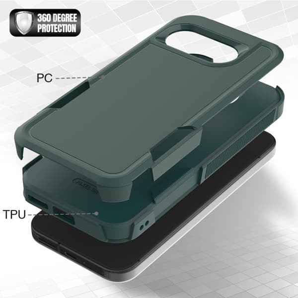 för Pixel 9a Skal + 2-i-1 PC - Hållbar TPU Telefonfodral Mörkgrön