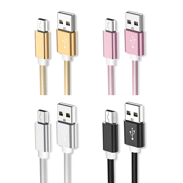 5 st Mini USB till USB A vävd data-/laddningskabel för MP3, kamera, bil DVR, längd: 1 m Guld