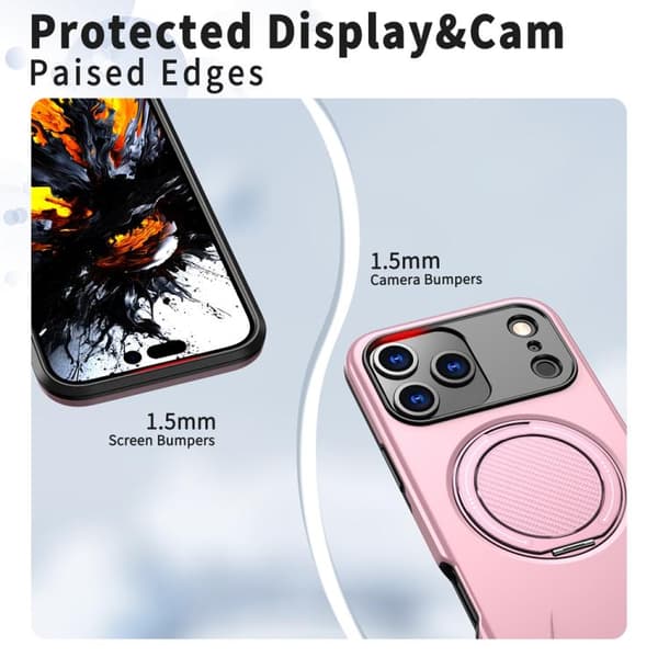 iPhone 18 Pro / iPhone 17 Pro Skal - Metall med Rotationsfunktion MagSafe TPU Hybrid PC Rosa