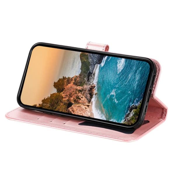 iPhone 18 Pro Max / iPhone 17 Pro Max Skal läderfodral med sju-petal blommor - relief Roséguld