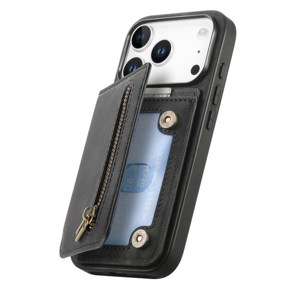 iPhone 18 Pro / iPhone 17 Pro Retro Läder Zipper Skal Svart
