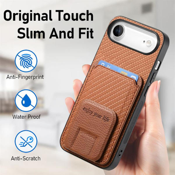 iPhone 17 Air Skal - Kolfiber med Fällbart Ställ Brun