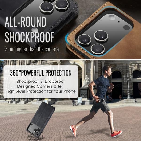 iPhone 18 Pro Max / iPhone 17 Pro Max Skal Läderfodral Multifunktionell Horisontell Flip Svart