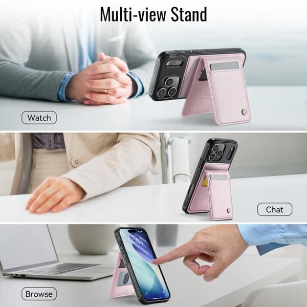 iPhone 18 Pro / iPhone 17 Pro Skal - brittisk stil med RFID MagSafe kortficka av PU - JEEHOOD Rosa