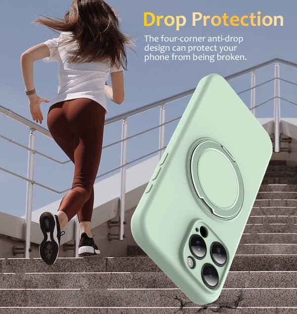 iPhone 16 Pro Max Liquid Silicone MagSafe Skal med Rotationshållare Grön