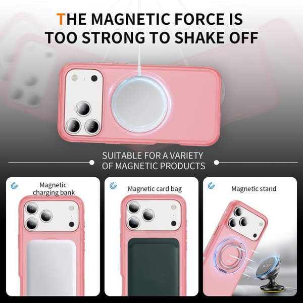 iPhone 17 Pro Skal - Translucent PC Gear Holder med C MagSafe Ljusrosa + Rosa